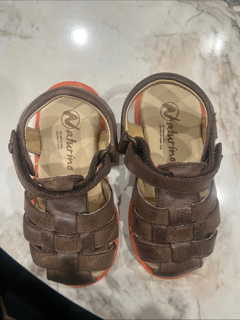 Naturino Brown Leather Kids Sandals with Orange Soles